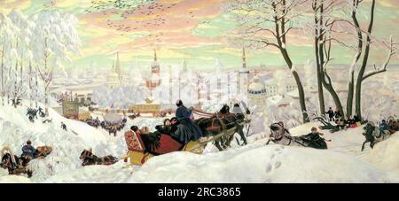 Ankunft für Shrovetide 1916 von Boris Kustodiev Stockfoto