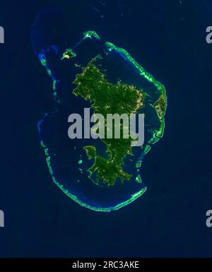 Mayotte, in der Inselgruppe der Komoren, mit einem äußeren Ring aus Barriereriffs und kleinen Inseln, die eine Lagune bilden, die reich an mariner Artenvielfalt ist. Korallen A Stockfoto