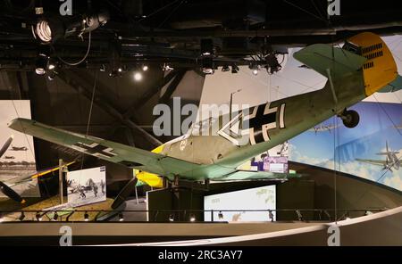 Messerschmitt Bf 109 E Emil Deutsches Kampfflugzeug aus dem Zweiten Weltkrieg Flugmuseum Seattle Washington State USA Stockfoto