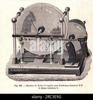 Technik, Elektrotechnik, Beeinflussungsmaschine von Wilhelm Holtz, 1865, Holzgravierung, URHEBERRECHT DES KÜNSTLERS MUSS NICHT GEKLÄRT WERDEN Stockfoto