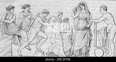 Literatur, griechische Mythologie, Theseus bekommt Schwert und Schuhe des Ägeus unter einem Stein, DAS URHEBERRECHT DES KÜNSTLERS MUSS NICHT GEKLÄRT WERDEN Stockfoto