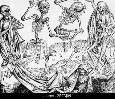 Death, Dance of Death, Woodcut, von Michael Wolgemut (1434 - 1519), aus: Hartmann Schedel, DAS URHEBERRECHT DES KÜNSTLERS MUSS NICHT GEKLÄRT WERDEN Stockfoto