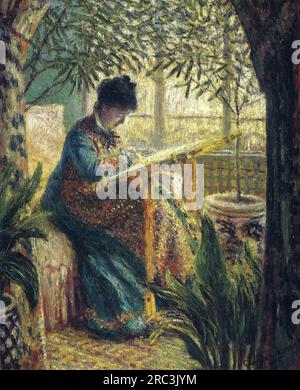 Madame Monet Stickerei 1875 von Claude Monet Stockfoto