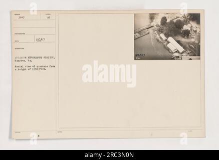 Luftaufnahme der Aviation Experiment Station in Hampton, Virginia, aus einer Höhe von 1500 Metern. Das Foto zeigt die Viertel und Gebäude des Bahnhofs. Dieses Bild wurde am 3. September 1917 aufgenommen. Stockfoto