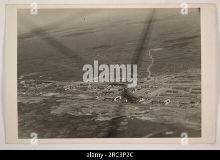 Gerstner Field in Lake Charles, Louisiana, aus der Vogelperspektive nach dem Hurrikan vom 6. August 1918. Das Bild wurde in einer Höhe von 600 Fuß aufgenommen. Die Zerstörung durch den Hurrikan ist auf dem Foto zu sehen. Stockfoto