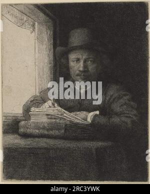 Selbstportrait, Drawing at a Window 1648 von Rembrandt Stockfoto