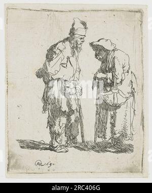 Bettelmann und Bettelfrau, die sich 1630 von Rembrandt unterhalten Stockfoto