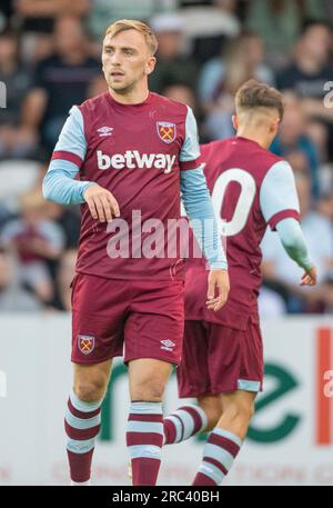 Borehamwood, Hertfordshire, London, England, 10. Juli 2023. West Hams Jarrod Bowen, der im Meadow Park vor Saisonbeginn im Borehamwood Football Club V West Ham United Football Club spielte. (Bild: ©Cody Froggatt/Alamy Live News) Stockfoto