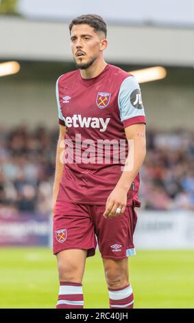 Borehamwood, Hertfordshire, London, England, 10. Juli 2023. Die Pablo Fornals von West Ham, während des Borehamwood Football Club V West Ham United Football Club, in einem Vorsaison-freundlichen Club, im Meadow Park. (Bild: ©Cody Froggatt/Alamy Live News) Stockfoto