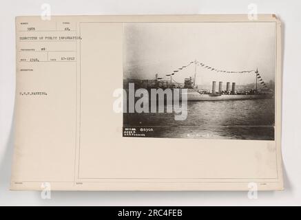 Die USS Fanning ist im 1. Weltkrieg im Gange Dieses Foto wurde im Oktober 1912 aufgenommen und zeigt das Schiff in Aktion. Die USS Fanning war ein Zerstörer der US Navy, der während des Krieges Patrouillen zugeteilt wurde. Foto des Fotografen Si Reed, herausgegeben vom Ausschuss für Öffentliche Information. Stockfoto