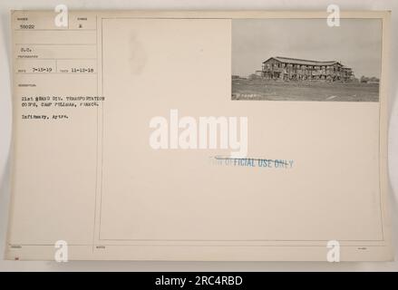 Krankenstation in Camp Pullman, Frankreich, gehört dem 21. Transportkorps der Grand Division an. Das Foto wurde am 12. November 1918 aufgenommen, und der offizielle Fotograf war Nummer 58022. Sie ist nur für den offiziellen Gebrauch gekennzeichnet. Stockfoto