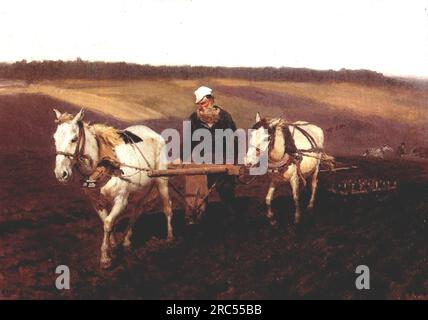 Porträt von Leo Tolstoi als Pflaumenmann auf einem Feld 1887 von Ilya Repin Stockfoto