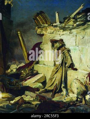 Der Schrei des Propheten Jeremiah auf den Ruinen Jerusalems (zu einem Bibelthema) 1870 von Ilja Repin Stockfoto