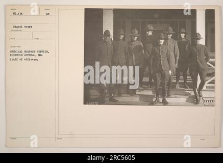 Offiziere des Chemiekriegsdienstes in Edgewood Arsenal, Maryland. Dieses Foto wurde von Fotograf Reco aufgenommen und hat die Identifikationsnummer 60.373. Die Offiziere sind Mitglieder des Signalkorps. Stockfoto