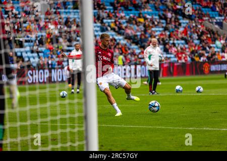 Oslo, Norwegen, 12. Juli 2023. Mason Mount bereitet sich auf sein Debüt vor dem Spiel zwischen Manchester United und Leeds United im Ullevål-Stadion in Oslo vor. Kredit: Frode Arnesen/Alamy Live News Stockfoto