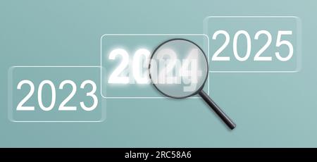 Suche frohes chinesisches Neujahr 2024 Jahr des Hasen nach Grußkarte, Poster, Banner, Broschüre, Kalender. Auf blauem Hintergrund. Design. Stockfoto