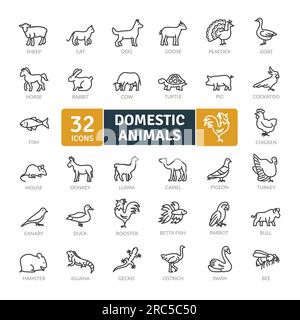 Icons Pack Für Haustiere. Dünne Linie Tiersymbole Set. Einfache Vektorsymbole Stock Vektor