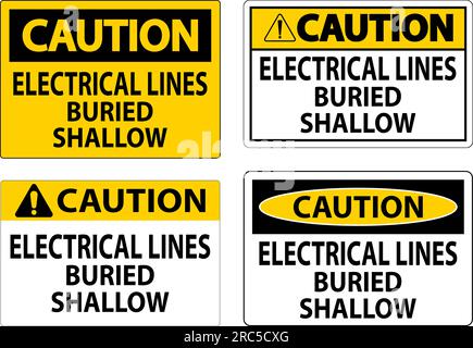 Warnschild Elektrische Leitungen, Flach Auf Weißem Boden Vergraben Stock Vektor