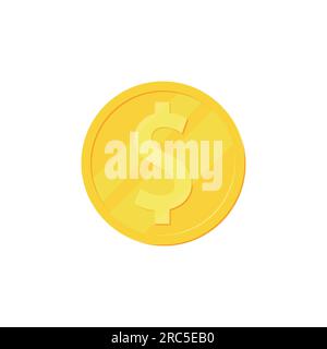 Goldmünze mit Dollarzeichen isoliert. Realistische 3D-Münze. Geldpenny als Symbol für Reichtum und Erfolg. Einkommen und hohe Münzeinnahmen. Dollarmünzen Stock Vektor