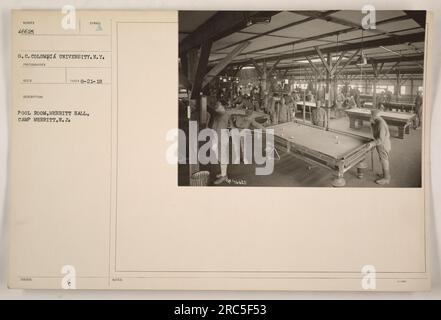 Bild des Poolzimmers in der Merritt Hall im Camp Merritt, New Jersey. Foto vom Fotografen Recor von der Columbia University, New York. Das Foto wurde am 21. August 1918 aufgenommen und ist mit der Symbolnummer 46625 8.C gekennzeichnet.“ Stockfoto