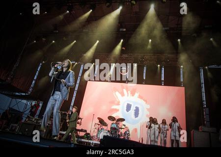 Robert Bobby Gillespie von der Primal Scream Rock Band tritt beim Mad Cool Festival 2023 in Villaverde, Madrid, auf. Stockfoto