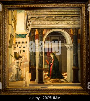 Gemälde Gentile Bellini Verkündigung, Jacquemart-André Museum, ein privates Museum im 8. Arrondissement, Paris, Frankreich Stockfoto