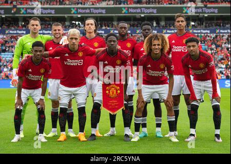 Oslo, Norwegen. 12. Juli 2023. Der Start-11 von Manchester United wurde während einer Vorsaison-Freundschaft zwischen Manchester United und Leeds United im Ullevaal Stadion in Oslo gesehen. (Foto: Gonzales Photo/Alamy Live News Stockfoto