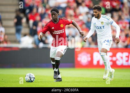 Oslo, Norwegen. 12. Juli 2023. Kobbie Mainoo (62) von Manchester United während einer Vorsaison-Freundschaft zwischen Manchester United und Leeds United im Ullevaal Stadion in Oslo. (Foto: Gonzales Photo/Alamy Live News Stockfoto