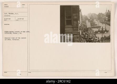 Homecoming Parade der 28. Division in Philadelphia, Pennsylvania. Dieses Foto zeigt einen allgemeinen Blick auf die Parade, während die 28. Division durch die Stadt marschiert. Das Foto wurde am 22. Mai 1919 aufgenommen und erhält die Kennnummer 53397. Stockfoto