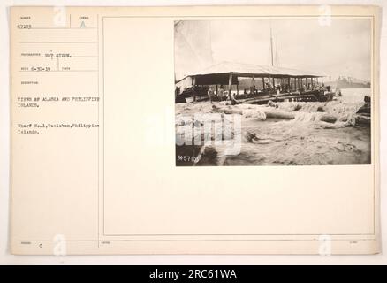 Blick auf Wharf Nr. 1 in Tacloban, Philippinen. Das Foto zeigt eine Sammlung von Ausblicken auf Alaska und die Philippinen. Der Fotograf ist unbekannt. Das Bild wurde am 30. Juni 1919 aufgenommen und ist Teil der Sammlung mit der Nummer 57103. Zusätzliche Anmerkungen wurden unter der Nummer 957103 herausgegeben. Stockfoto