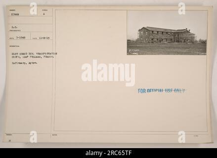 Bildunterschrift: Krankenstation in Camp Pullman, Frankreich. Dies ist die medizinische Einrichtung des 21. Transportkorps der Grand Division. Das Bild wurde am 8. November 1919 aufgenommen. Hinweis: Das Foto ist nur für den offiziellen Gebrauch bestimmt. Stockfoto