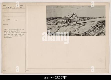 USA Navy-Schiff U.S.S. Davis hat U-103-U-Boot im 1. Weltkrieg gefangen Zeichnung, aufgenommen um 4:30 UHR AM 12. Mai 1918, von einem Wegweiser von der Brücke der Davis. Stockfoto