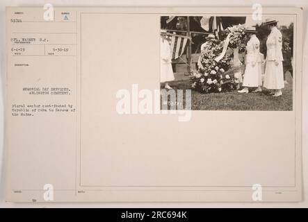 Blumenanker, der von der Republik Kuba zu Ehren der Helden der USS Maine während der Memorial Day Gottesdienste auf dem Arlington Cemetery gespendet wurde. Foto von CPL. Warner S.C. am 4. Juni 1919. Beschreibung ausgestellt am 30. Mai 1919. Bildnummer: 053721. Stockfoto