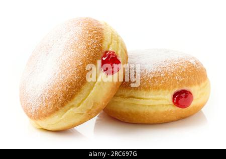 Frisch gebackene Jelly Donuts isoliert auf weißem Hintergrund Stockfoto