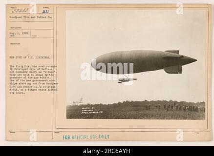 Eine neue Art von US-Luftfrachtfahrzeug, bekannt als „Blimps“, auf dem Flugplatz von Goodyear Tire and Rubber Co. Diese Luftschiffe werden durch den Gasdruck innerhalb von in Form gehalten, so dass Flüge bis zu sechs Stunden dauern können. Foto aufgenommen von Goodyear Tires Rubber Co. Am 1. August 1918. Stockfoto