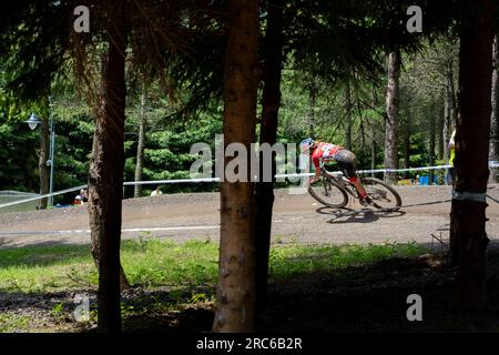 Laura Stigger spielt berm - 2023 UEC MTB Elite Europameisterschaft - Europaspiele - Krakau/Kraków - Krynica-Zdrój Stockfoto