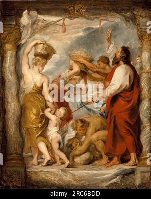 Die Israeliten versammeln Manna in der Wüste von Peter Paul Rubens Stockfoto