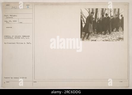 Sergeant Palumbo hat dieses Foto am 14. Januar 1919 während der Beerdigung von Colonel Theodore Roosevelt in Oyster Bay aufgenommen. Das Bild zeigt den ehemaligen Präsidenten William H. Taft. Es wurde am 15. Januar 1919 offiziell veröffentlicht, nachdem es vom Zensor geprüft und genehmigt worden war. Stockfoto