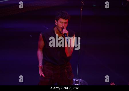 12. Juli 2023, Madrid, Madrid, Spanien: Sebastian Yatra tritt am 12. Juli 2023 im Katipal Theatre in Madrid auf der Bühne „gemeinsam für eine grünere Zukunft“ auf (Kreditbild: © Jack Abuin/ZUMA Press Wire), NUR REDAKTIONELLE VERWENDUNG! Nicht für den kommerziellen GEBRAUCH! Stockfoto