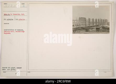 Bau von Hangars in Chattis Hill, Stockbridge, England während des Ersten Weltkriegs. Foto von A. Raf.-Zensor. Datum nicht angegeben. Anmerkung: 13735. Stockfoto