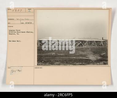 Dieses Foto zeigt die neue Kantine in der Langley Field Aviation Experiment Station in Hampton, Virginia. Es wurde am 18. Februar 1918 aufgenommen. Das Foto wurde am 26. Februar 1918 der Fotoabteilung der 8. Army Air Support zur Genehmigung übergeben. Es sind keine zusätzlichen Labornotizen verfügbar. Stockfoto