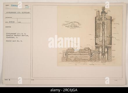 Eine Gruppe von Soldaten aus den USA Chemie-Kriegsführung in Cleveland, Ohio, in der Nähe von Heizungseinheit Nr. 8. Das Foto wurde am 6. Februar 1919 aufgenommen und ist Teil des Rekordes der Entwicklungsabteilung. Das Bild zeigt die Soldaten während einer Trainings- oder Entwicklungsübung, die möglicherweise mit der chemischen Kriegsführung zusammenhängt. Stockfoto