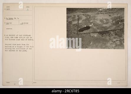 Allgemeiner Überblick über die Kriegsausstellung im Van Courland Park in New York City. Aus einer Höhe von 500 Metern, zeigt das Foto die verschiedenen Aktivitäten der Ausstellung. Diese Ausstellung wurde organisiert, um den Verkauf von Anleihen durch den Victory Loan zu unterstützen. Sumber 48105, Leutnant Lyon, 12. Mai 1919." Stockfoto