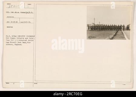 Bildunterschrift: Soldaten von Co E, 162. Infanterie (früher 3. Oregon Infanterie und Dete., von 3. D.C. Infanterie) am 5. November 1918 im Winnall Rest Camp, Winchester, England. Ein Foto von Sergeant A. Dennelly, dem Signalkorps zugeteilt. Teil der Serie 38360 aus der Sammlung „Fotografien amerikanischer Militäraktivitäten während des Ersten Weltkriegs“. Stockfoto