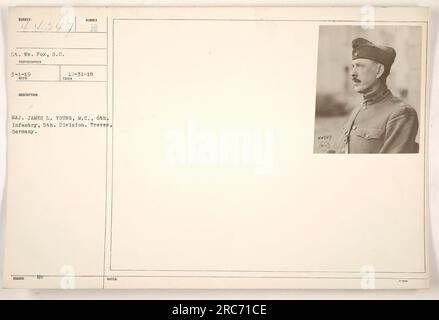 Leutnant Wm. Auf diesem Foto (111-SC-44547) von Major James L. Young, M.C. während des Ersten Weltkriegs, ist der Fuchs des Signalkorps zu sehen. Das Foto zeigt LT. Fox in Treves, Deutschland, mit der 6. Infanterie, 5. Division. Dieses Bild wurde unter der Mc-Nummer 12-31-18 herausgegeben. Stockfoto