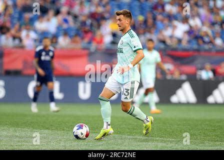 12. Juli 2023; Foxborough, MA, USA; Atlanta United Mittelfeldspieler Amar Sejdic (13) in Aktion während des MLS-Spiels zwischen Atlanta United und New England Revolution. Anthony Nesmith/CSM Stockfoto