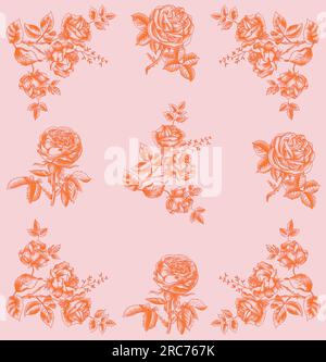Ein wunderschönes, nahtloses abstraktes Blumendesign mit bunten, trendigen Blumen und Blättern. Natürliche Tapete, Blumendekoration, Locken-Illustration. Stockfoto