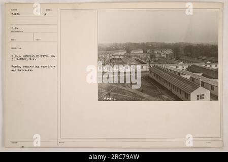 Bildunterschrift: "Foto der USA General Hospital Nr. 3 in Rahway, New Jersey während des Ersten Weltkriegs. Das Bild zeigt Stationen, Verbindungskorridore und Baracken, die im Krankenhaus gefunden wurden.“ Stockfoto