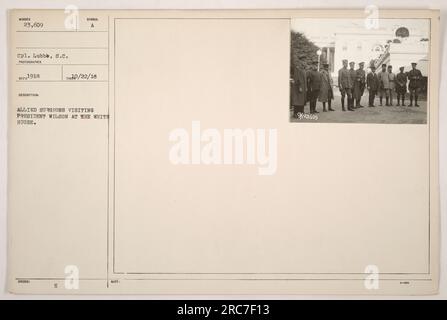 Alliierte Chirurgen besuchen Präsident Wilson im Weißen Haus. Das Foto zeigt CPL. Lubbe, S.C. in einer Gruppe von Chirurgen, die sich 1918 mit Präsident Wilson treffen. Fotograf unbekannt. Referenznummer der Bildunterschrift: H TAXP/22/18 NOTT 23609 1-05. Stockfoto