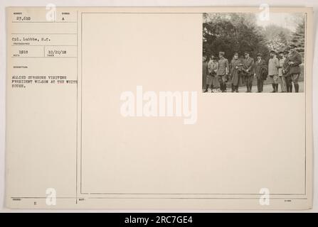 Alliierte Chirurgen besuchen Präsident Wilson 1918 im Weißen Haus. Stockfoto